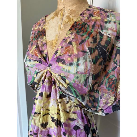Anthropologie Leifsdottir 100% Silk Mini Dress butterfly bohemian sz 8 tie dye - Picture 4 of 14